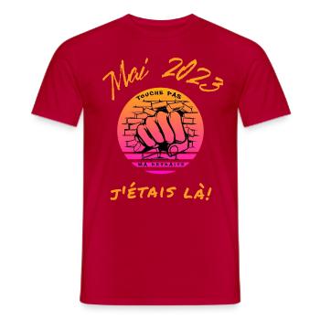 Mai 2023 j'étais là, manifestation retraite, manif - T-shirt homme - rouge - Devant - AI Model Male 178 dark (178cm)