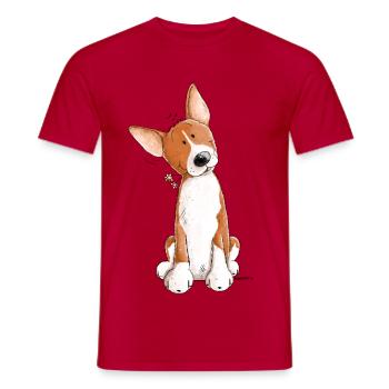 Small Basenji I Dog Comic I Dog - Men's T-Shirt - red - Front - AI Model Male 178 dark (178cm)