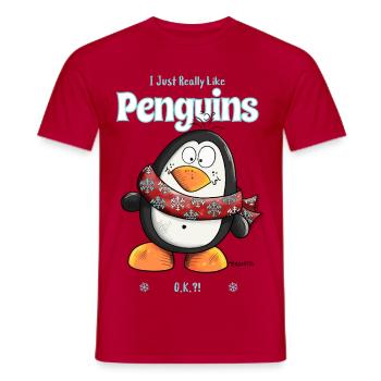 I Just Really Like Penguins Pinguin Spruch - Männer T-Shirt - Rot - Vorne - AI Model Male 178 dark (178cm)