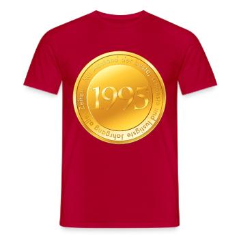 Jahrgang geboren 1995 Goldmünze - Männer T-Shirt - Rot - Vorne - AI Model Male 178 dark (178cm)