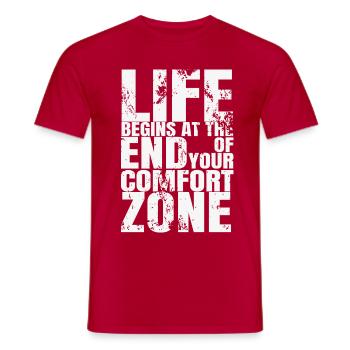 Life Begins at The End of Comfort Zone - Männer T-Shirt - Rot - Vorne - AI Model Male 178 dark (178cm)