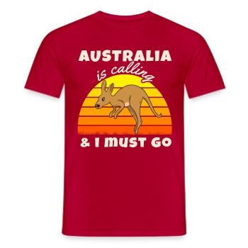 Australia Is Calling T-Shirt Kangaroo Backpacker R - Men's T-Shirt - red - Front - AI Model Male 178 dark (178cm)