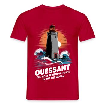 Ouessant Island at the End of the World Lighthouse Créac'h Sea - Men's T-Shirt - red - Front - AI Model Male 178 dark (178cm)