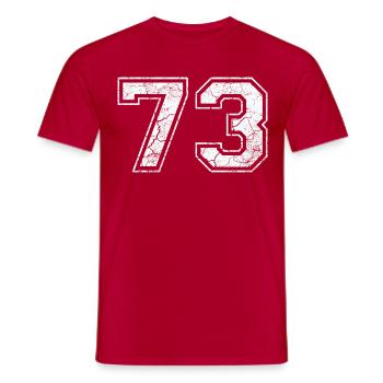 73 in white in the used look - Men's T-Shirt - red - Front - AI Model Male 178 dark (178cm)