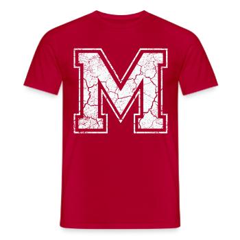 Letter of m in white in Used Look - Men's T-Shirt - red - Front - AI Model Male 178 dark (178cm)