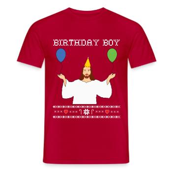 Birthday Boy Jesus - Chandail de Noël - T-shirt homme - rouge - Devant - AI Model Male 178 dark (178cm)