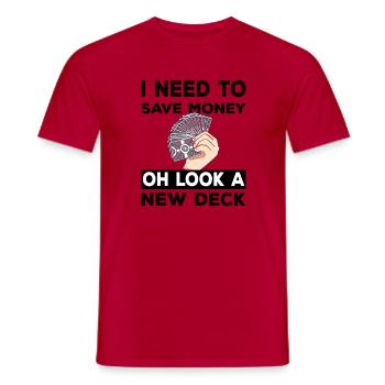 Oh Look a New Deck TCG Trading Card Game Design - Men's T-Shirt - red - Front - AI Model Male 178 dark (178cm)