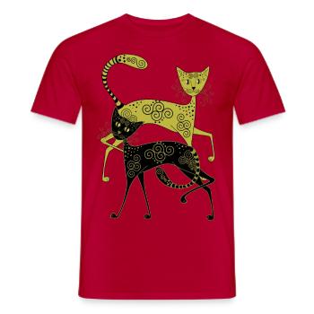 chat doré et noir avec motif abstrait - T-shirt homme - rouge - Devant - AI Model Male 178 dark (178cm)