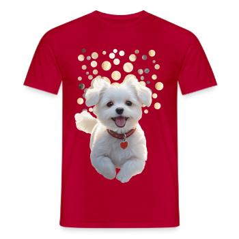 Funny little puppy jumping towards you - Men's T-Shirt - red - Front - AI Model Male 178 dark (178cm)