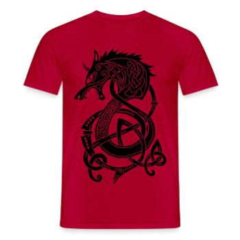 Dragon-loup viking (noir) - T-shirt homme - rouge - Devant - AI Model Male 178 dark (178cm)