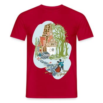 Hansel and Gretel in front of the witch's house - Men's T-Shirt - red - Front - AI Model Male 178 dark (178cm)