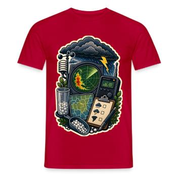 Storm Observation Map Radio Clouds - Men's T-Shirt - red - Front - AI Model Male 178 dark (178cm)
