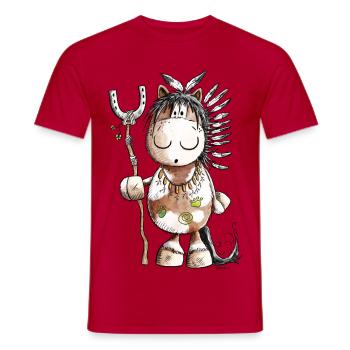 Chef Cheval avec des plumes indiennes - T-shirt homme - rouge - Devant - AI Model Male 178 dark (178cm)