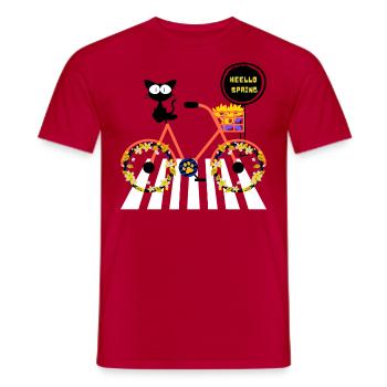Bonjour le printemps - Chat de printemps - Jardiniers du printemps - T-shirt homme - rouge - Devant - AI Model Male 178 dark (178cm)