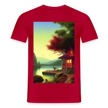 Charming lakeside cabin - Men's T-Shirt - red - Front - AI Model Male 178 dark (178cm)