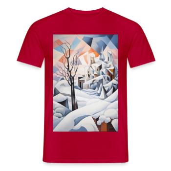 Verschneite Landschaft im geometrischen Stil - Männer T-Shirt - Rot - Vorne - AI Model Male 178 dark (178cm)