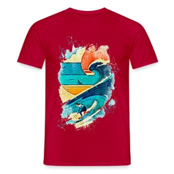 Surfer-Illustration auf der Welle - Fun Surf - Männer T-Shirt - Rot - Vorne - AI Model Male 178 dark (178cm)