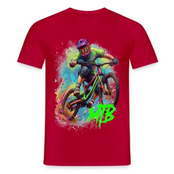 Mountain bike action art - Men's T-Shirt - red - Front - AI Model Male 178 dark (178cm)