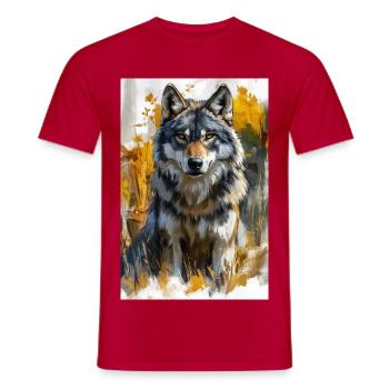 Illustration eines Wolfes - Männer T-Shirt - Rot - Vorne - AI Model Male 178 dark (178cm)