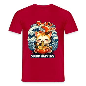 Kawaii Neko Ramen Cat Noodle Anime - Men's T-Shirt - red - Front - AI Model Male 178 dark (178cm)