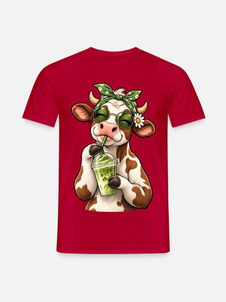 Süße Kuh mit Matcha Latte - Männer T-Shirt - Rot