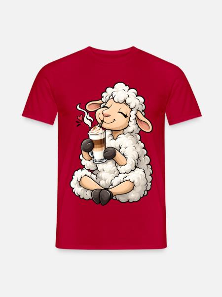 Süßes Schaf mit Latte Macchiato - Männer T-Shirt - Rot