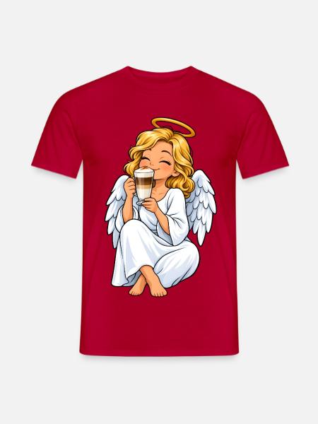 Engel mit Latte Macchiato – Himmlischer Kaffeegenu - Männer T-Shirt - Rot