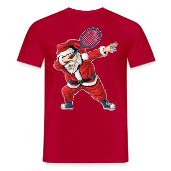 Weihnachtsmann mit Badmintonschläger und Badminton - Männer T-Shirt - Rot - Vorne - AI Model Male 178 dark (178cm)