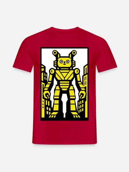 Cat Robot in Stadtlandschaft - Männer T-Shirt - Rot