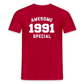 Funny Birthday Awesome Special 1991 - Men's T-Shirt - red - Front - AI Model Male 178 dark (178cm)