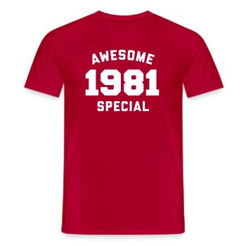Funny Birthday Awesome Special 1981 - Men's T-Shirt - red - Front - AI Model Male 178 dark (178cm)