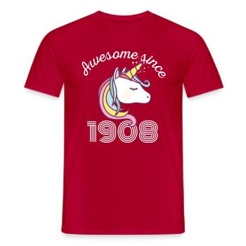 Funny Birthday Awesome Since 1908 - Men's T-Shirt - red - Front - AI Model Male 178 dark (178cm)