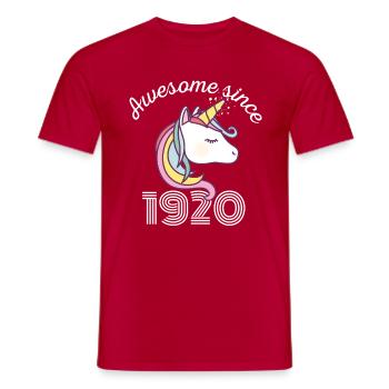 Funny Birthday Awesome Since 1920 - Men's T-Shirt - red - Front - AI Model Male 178 dark (178cm)