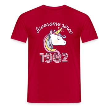 Funny Birthday Awesome Since 1982 - Men's T-Shirt - red - Front - AI Model Male 178 dark (178cm)