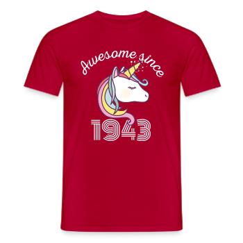 Funny Birthday Awesome Since 1943 - Men's T-Shirt - red - Front - AI Model Male 178 dark (178cm)