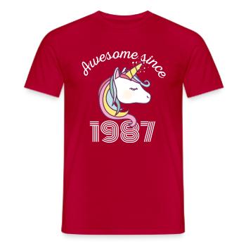 Funny Birthday Awesome Since 1987 - Men's T-Shirt - red - Front - AI Model Male 178 dark (178cm)