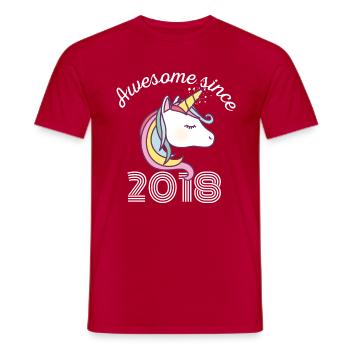 Funny Birthday Awesome Since 2018 - Men's T-Shirt - red - Front - AI Model Male 178 dark (178cm)