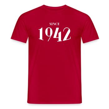 Funny Birthday Since 1942 - Men's T-Shirt - red - Front - AI Model Male 178 dark (178cm)
