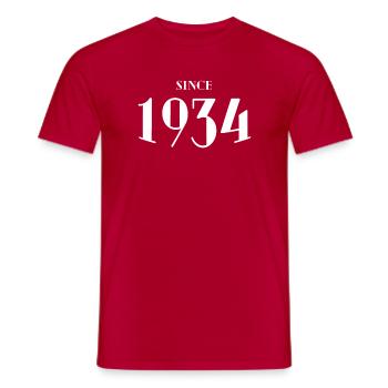 Funny Birthday Since 1934 - Men's T-Shirt - red - Front - AI Model Male 178 dark (178cm)