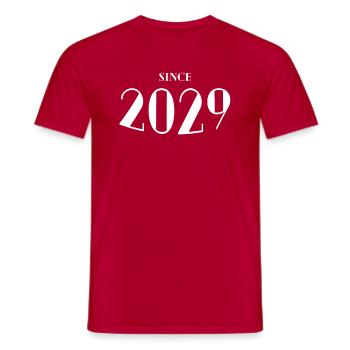 Funny Birthday Since 2029 - Men's T-Shirt - red - Front - AI Model Male 178 dark (178cm)