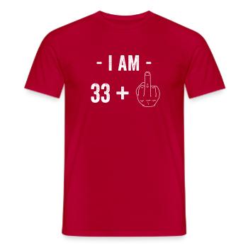 Birthday I am 33 + 1 Funny Hand - Men's T-Shirt - red - Front - AI Model Male 178 dark (178cm)