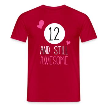Funny Birthday 12 And Still Awesome - Men's T-Shirt - red - Front - AI Model Male 178 dark (178cm)