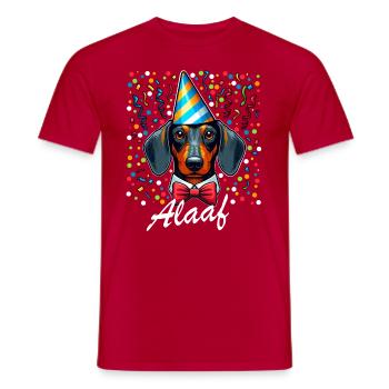 Dackel feiert Karneval mit Konfetti Köln Alaaf Wau - Männer T-Shirt - Rot - Vorne - AI Model Male 178 dark (178cm)