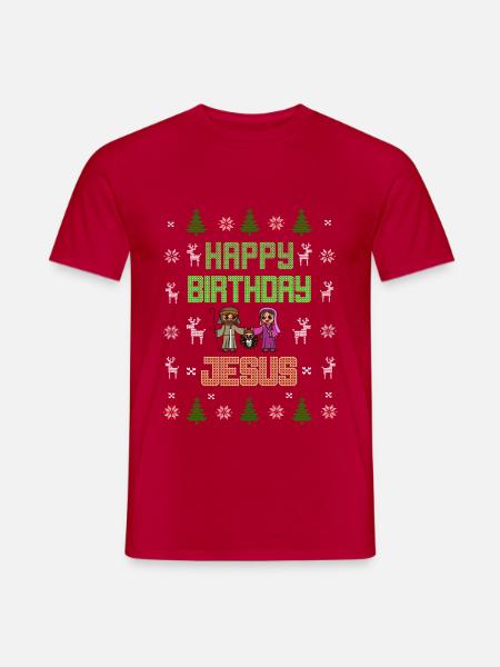Ugly Christmas Happy Birthday Jesus xmas - Männer T-Shirt - Rot