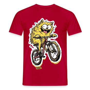 Chat monstre de vélo tout duveteux à vélo - T-shirt homme - rouge - Devant - AI Model Male 178 dark (178cm)