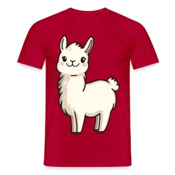 Cute Happy Smiling Alpaca - Adorable Cartoon - Men's T-Shirt - red - Front - AI Model Male 178 dark (178cm)