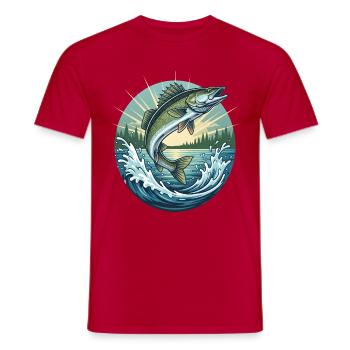 Jumping Zander - Men's T-Shirt - red - Front - AI Model Male 178 dark (178cm)