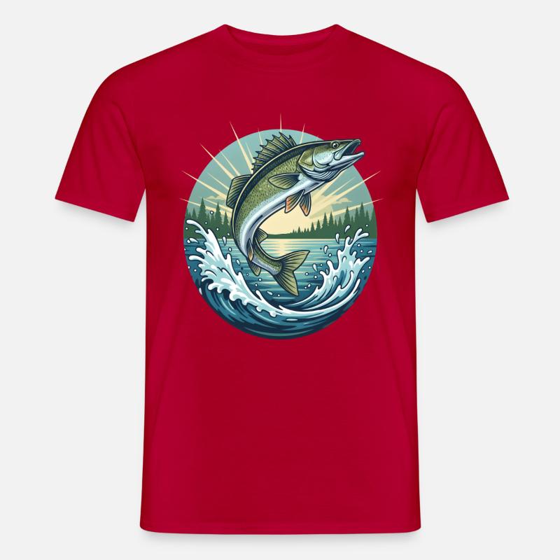Springender Zander - Männer T-Shirt - Rot