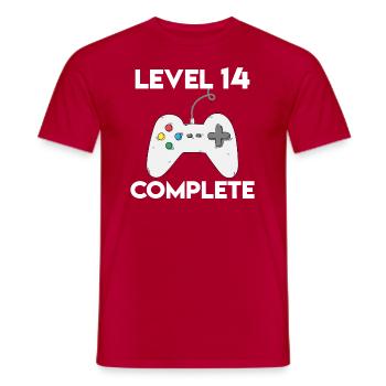 GIFT - LEVEL 14 COMPLETE - Men's T-Shirt - red - Front - AI Model Male 178 dark (178cm)