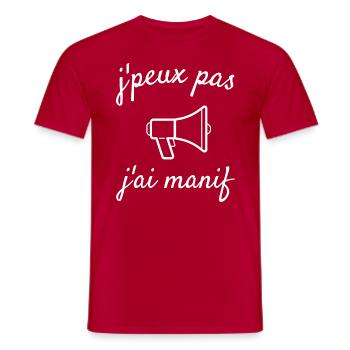 J'peux pas j'ai Manif - T-shirt homme - rouge - Devant - AI Model Male 178 dark (178cm)